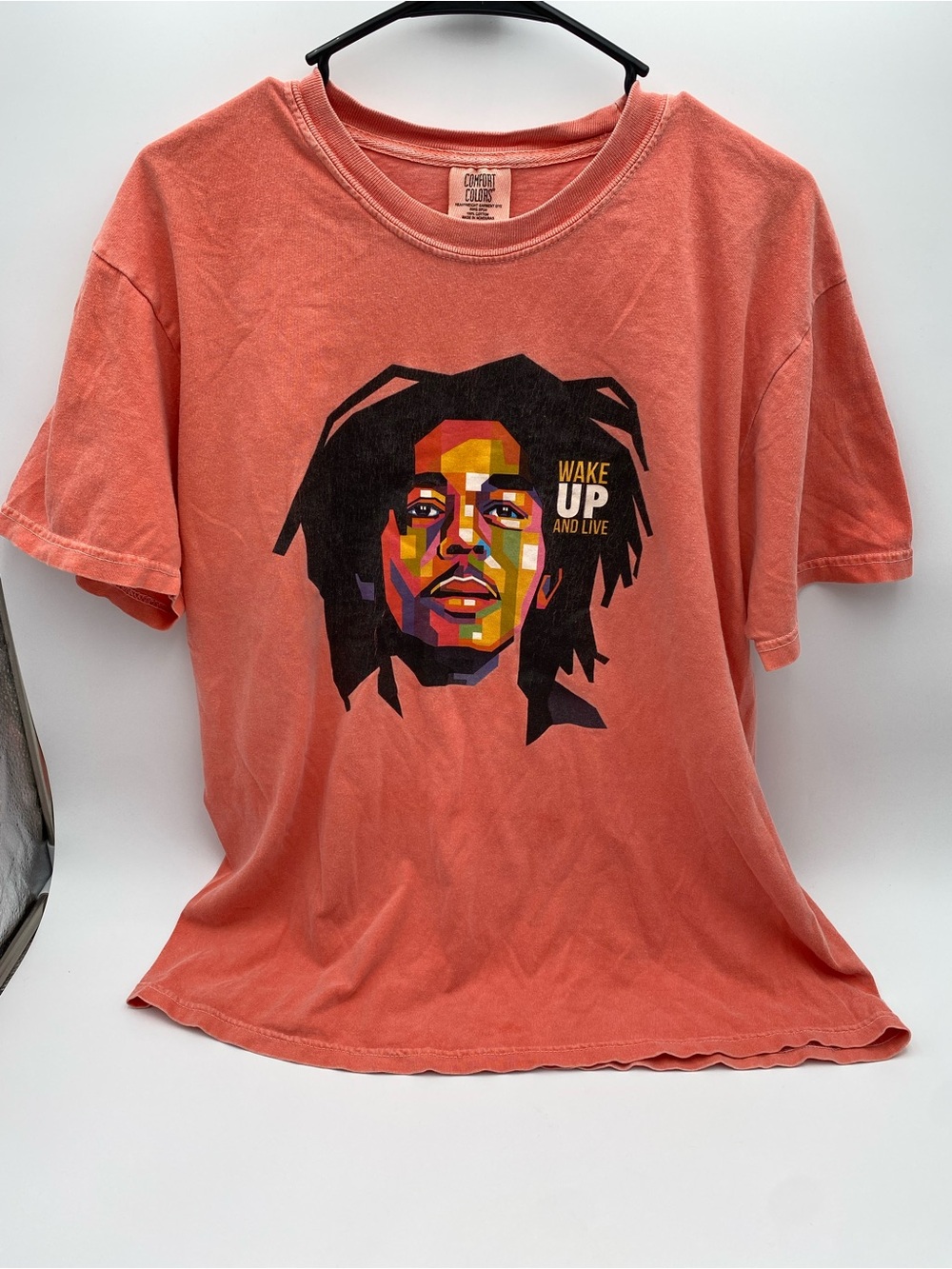 Comfort Colors Coral Short Sleeve Tee with Multicolor Portrait Graphic